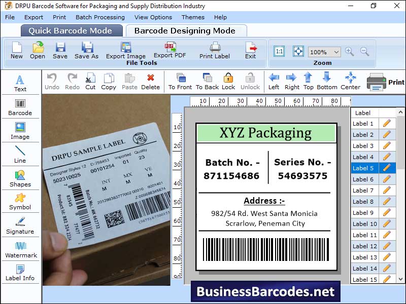 Packaging Bar codes screenshot