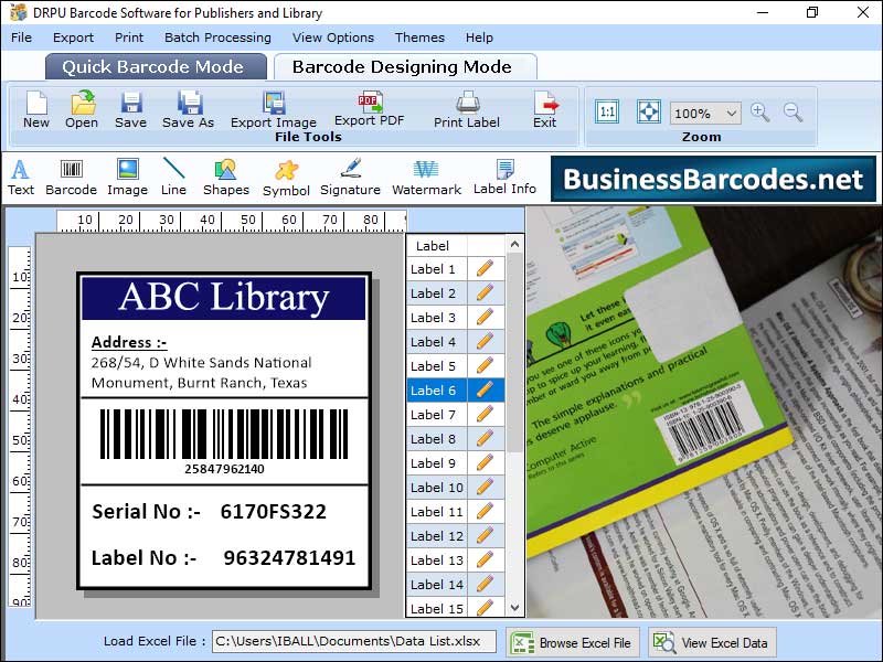 Barcodes for Library screenshot