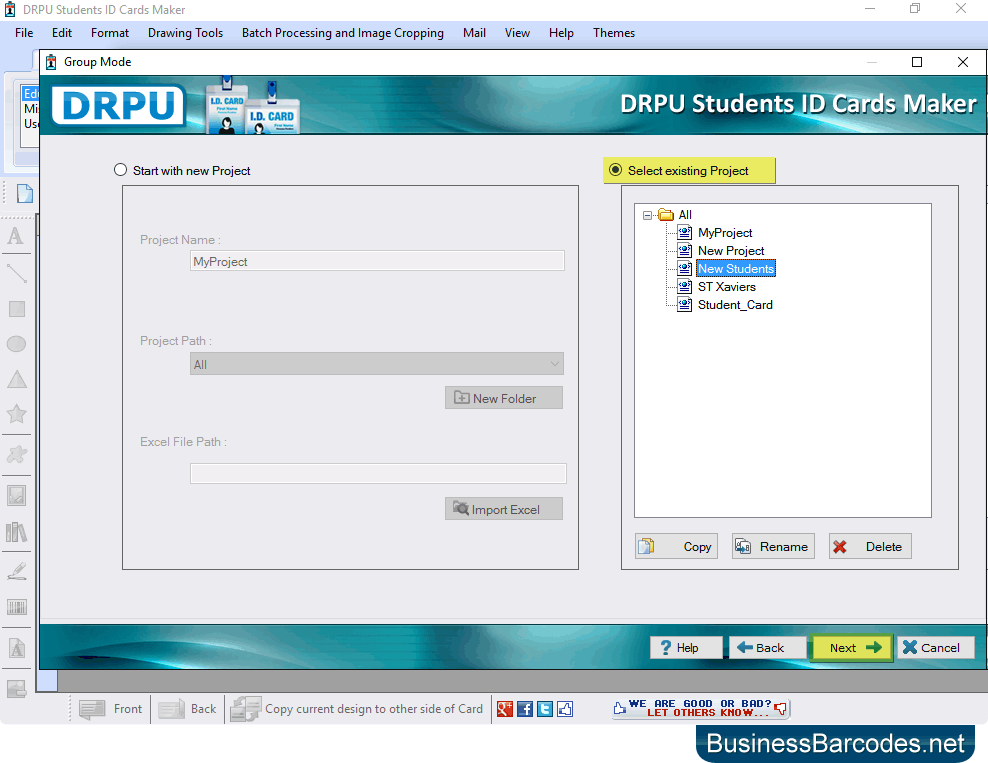 Select Existing Project ID Cards Maker (Corporate Edition)