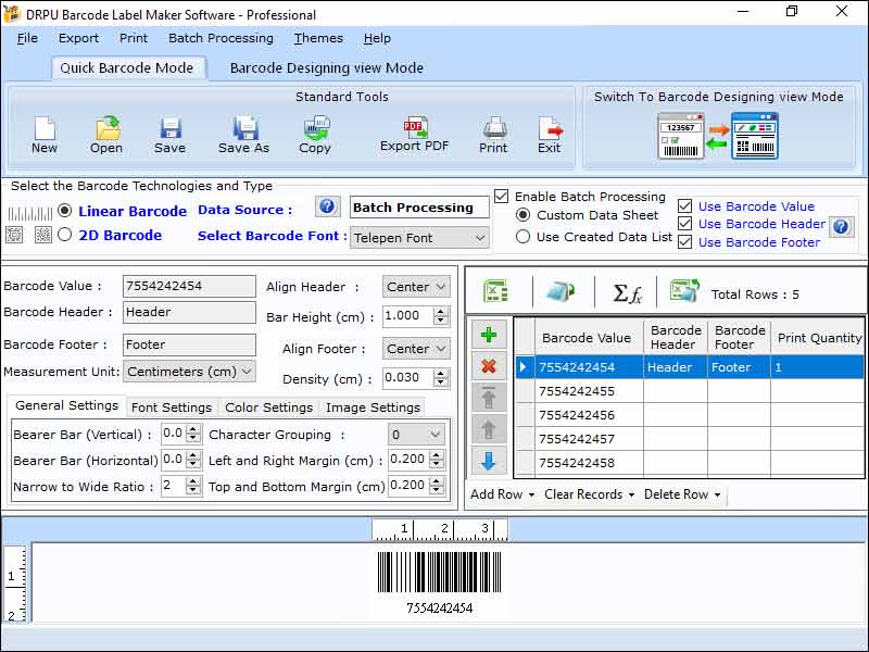 Screenshot of Professional Barcode Sticker Application