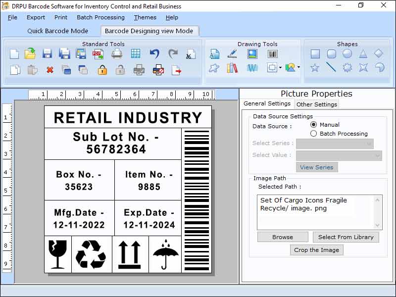 Retail Industry Barcode Labeling Tool screenshot