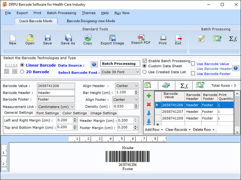 Screenshot of Medical Equipment Barcode Labeling Tool