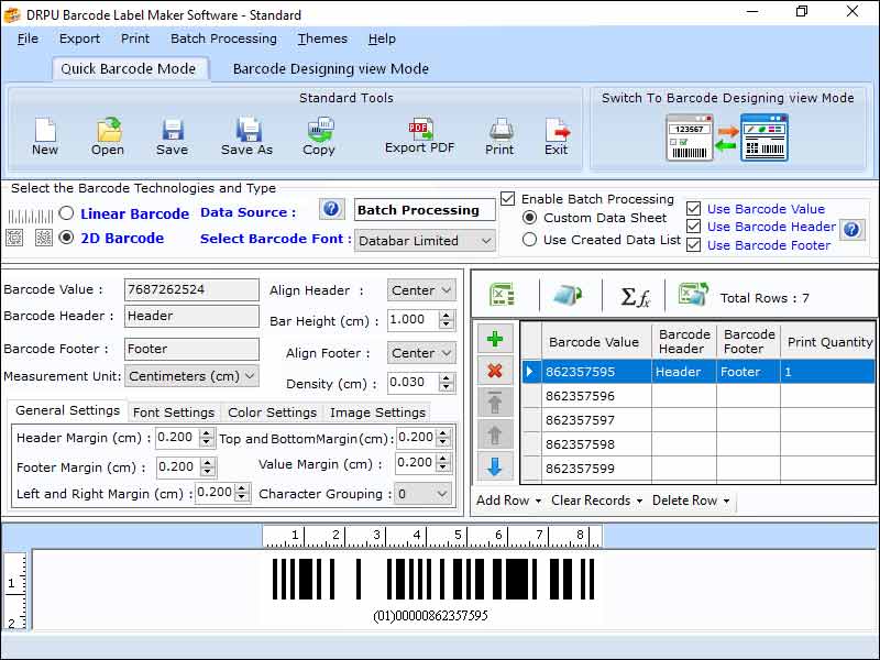 Screenshot of Windows Standard Barcode Generator Tool