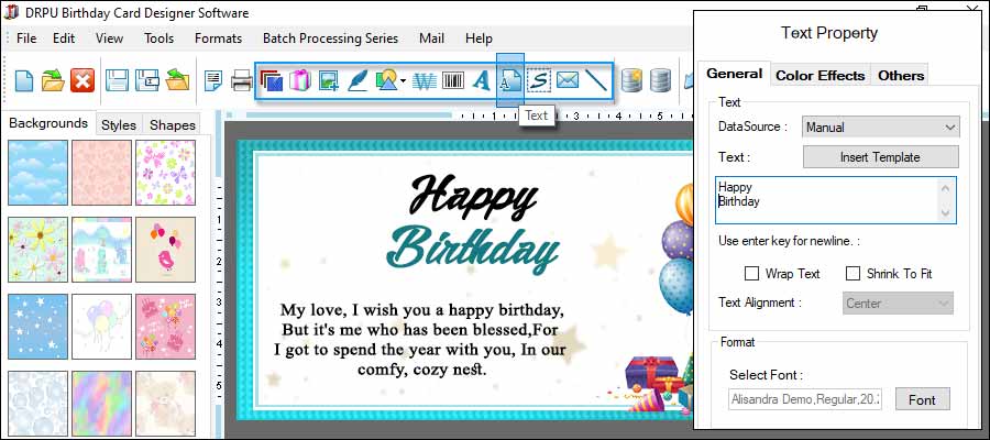 Tools in Birthday Card Designer Software