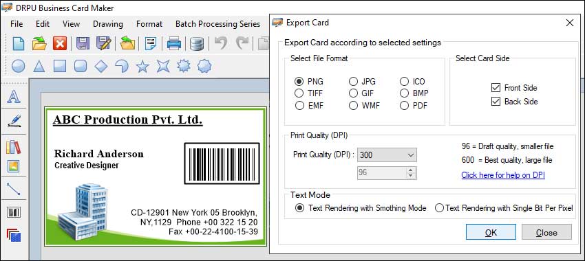 File Formats used for Business Card