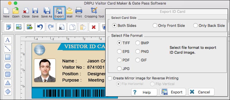 File Formats in Visitor ID Card Maker for Mac