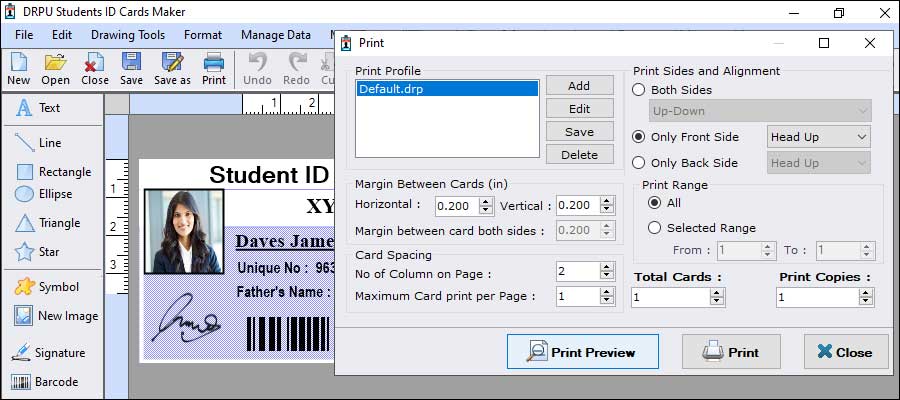 Printing Options Available in Student ID Card Software