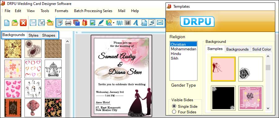 Features and Tools for Designing Wedding Cards