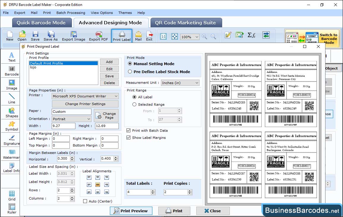 Print designed barcode