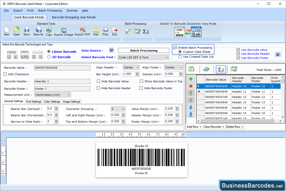 Select the Barcode technologies and type Select the Barcode technologies and type