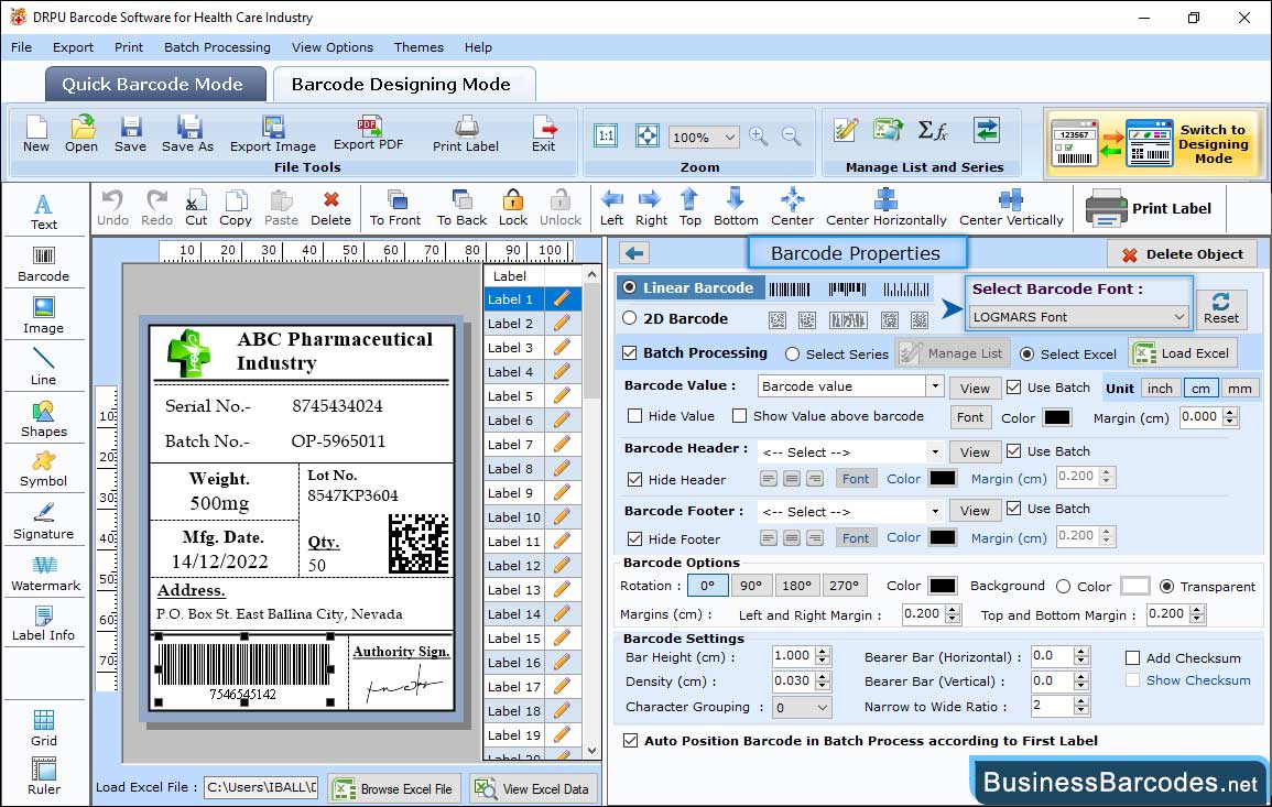 Adjust barcode properties