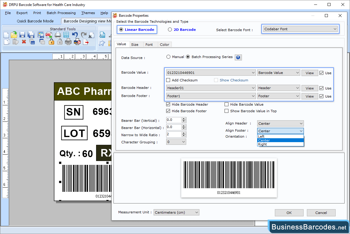 Adjust barcode properties Adjust barcode properties