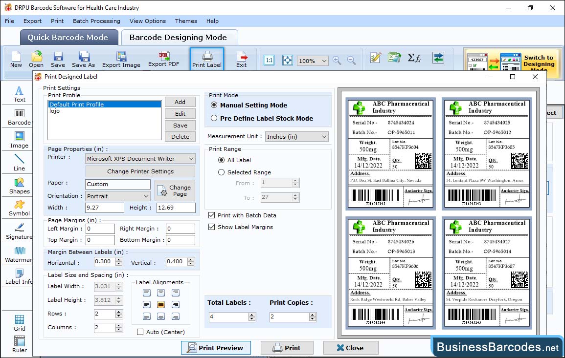 Print designed barcode