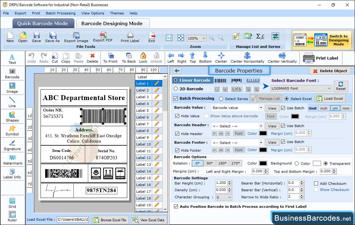 Change barcode value, size and font