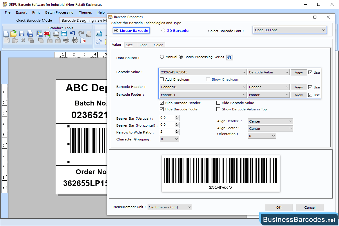 Change barcode value, size and font Change barcode value, size and font