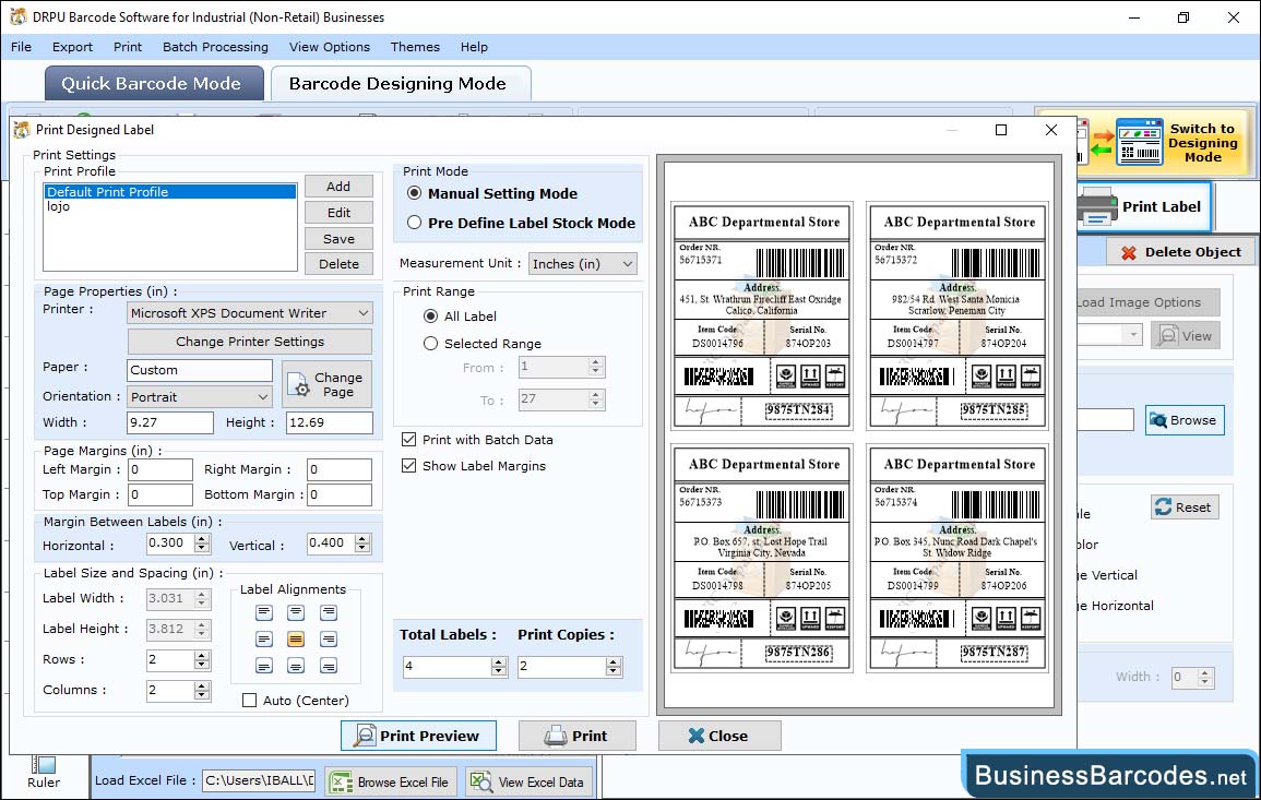 Print designed barcode labels