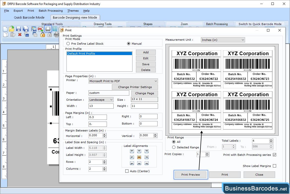 Print designed barcode labels