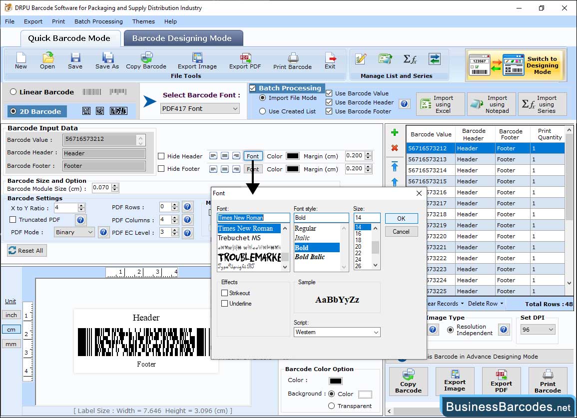Set header, footer and value Set header, footer and value