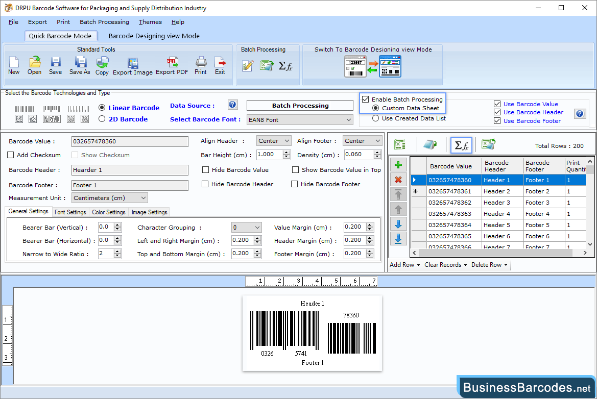 Set header, footer and value Set header, footer and value
