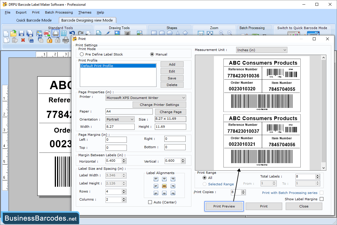 Print designed barcode labels