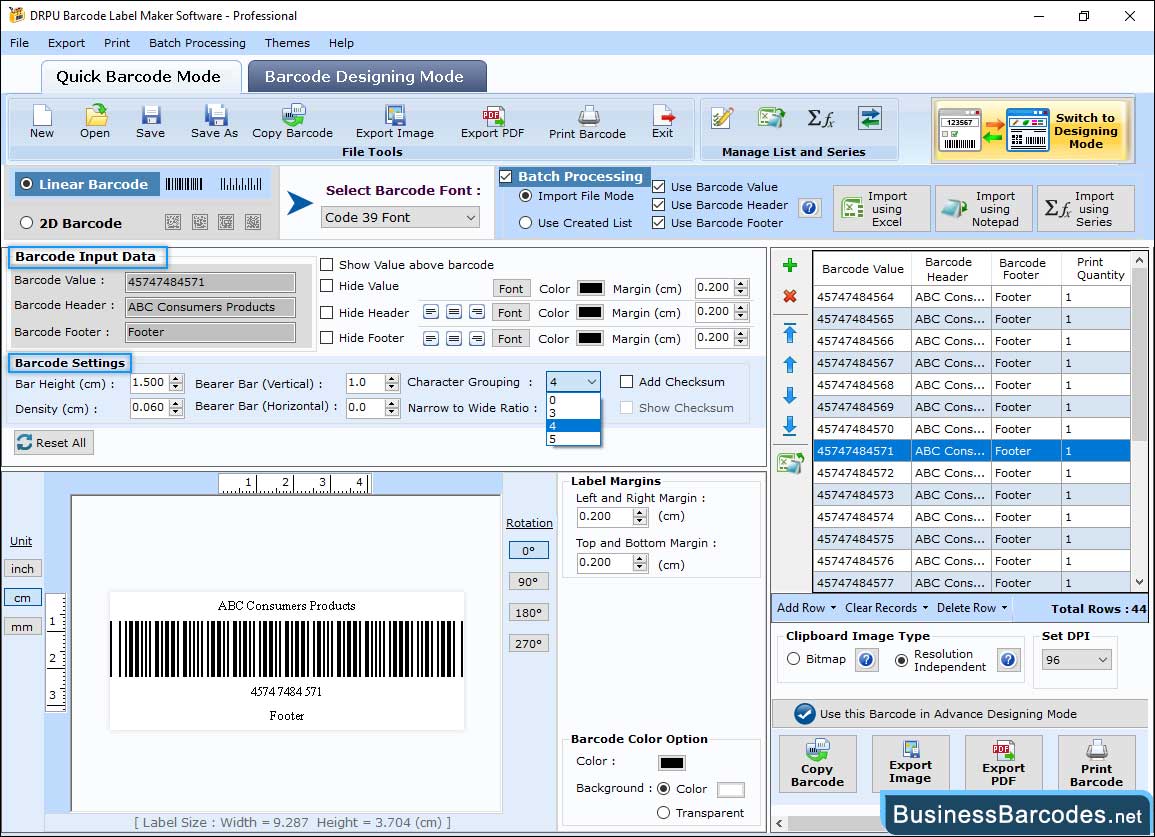 Select barcode type and font