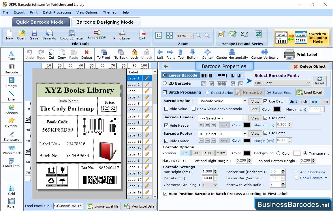 Change barcode value, size and font