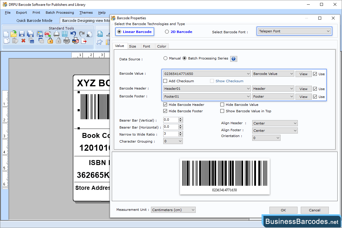 Change barcode value, size and font Change barcode value, size and font