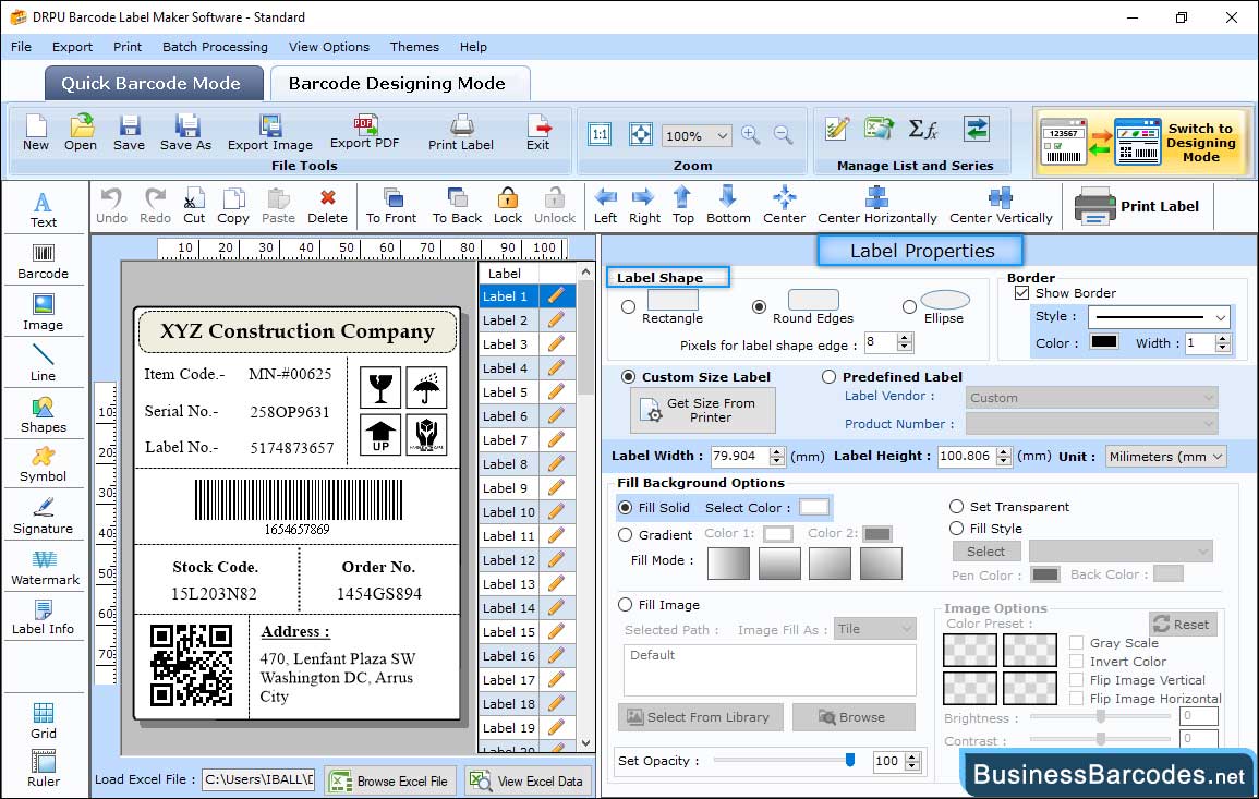 Change the label shape, size, and background