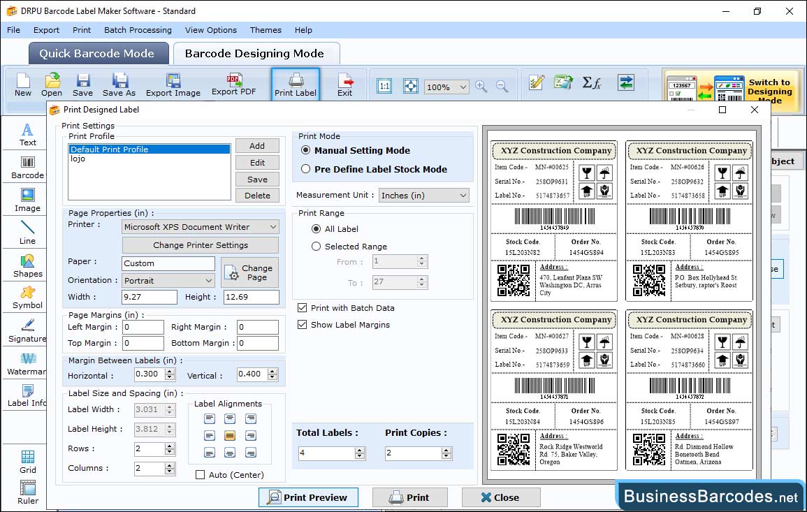 Print designed barcode labels Print designed barcode labels