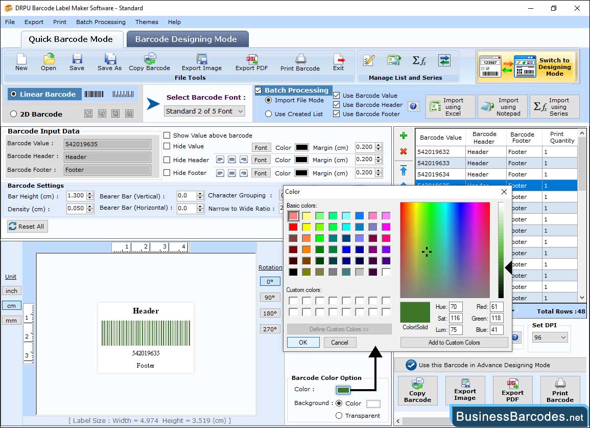 Select barcode type and font