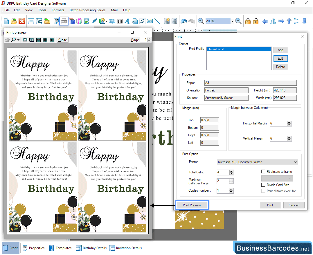 print designed birthday card