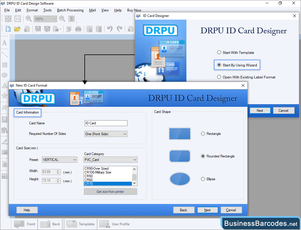 Specify card name and size Specify card name and size