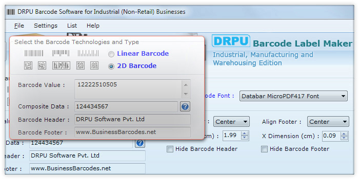 Databar Micro PDF417 2D Barcode Font