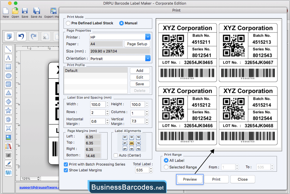 print designed barcode