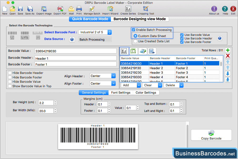 Select barcode technology and type