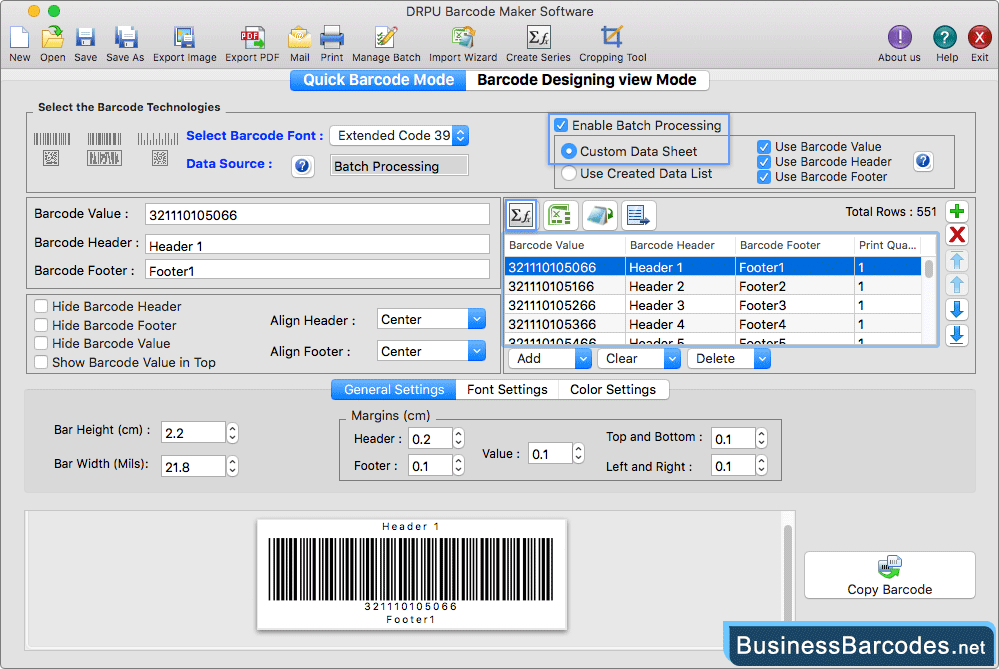 Select barcode technology and type