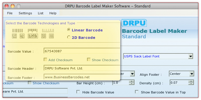 Linear USPS Sack Label Barcode Font