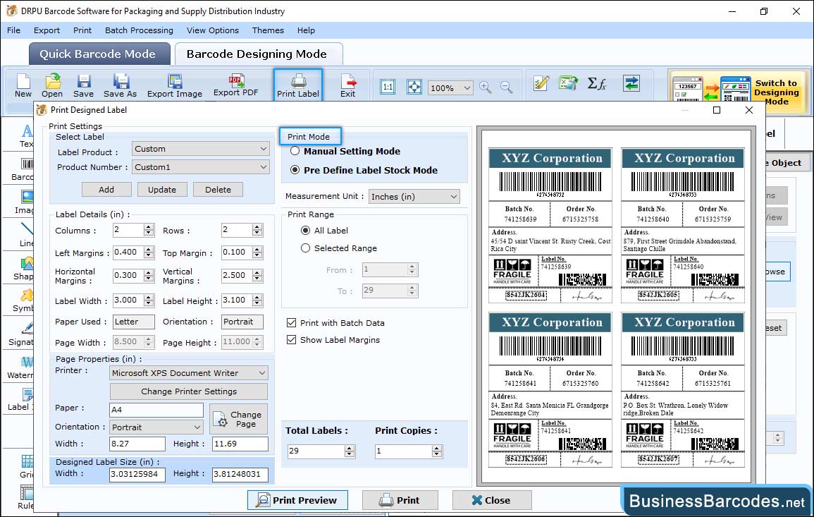 Print designed barcode labels Print designed barcode labels