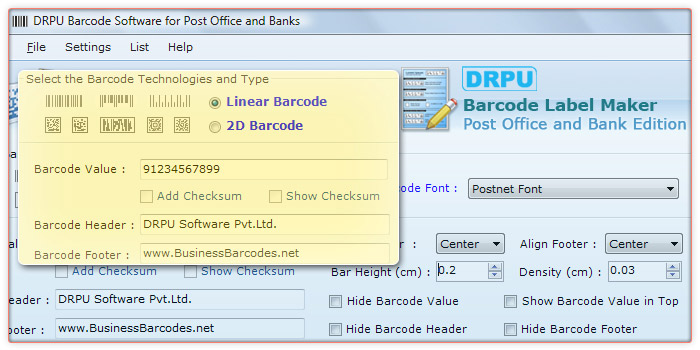 Linear Postnet Barcode Font