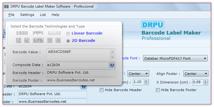 Databar Micro PDF417 2D Barcode Font
