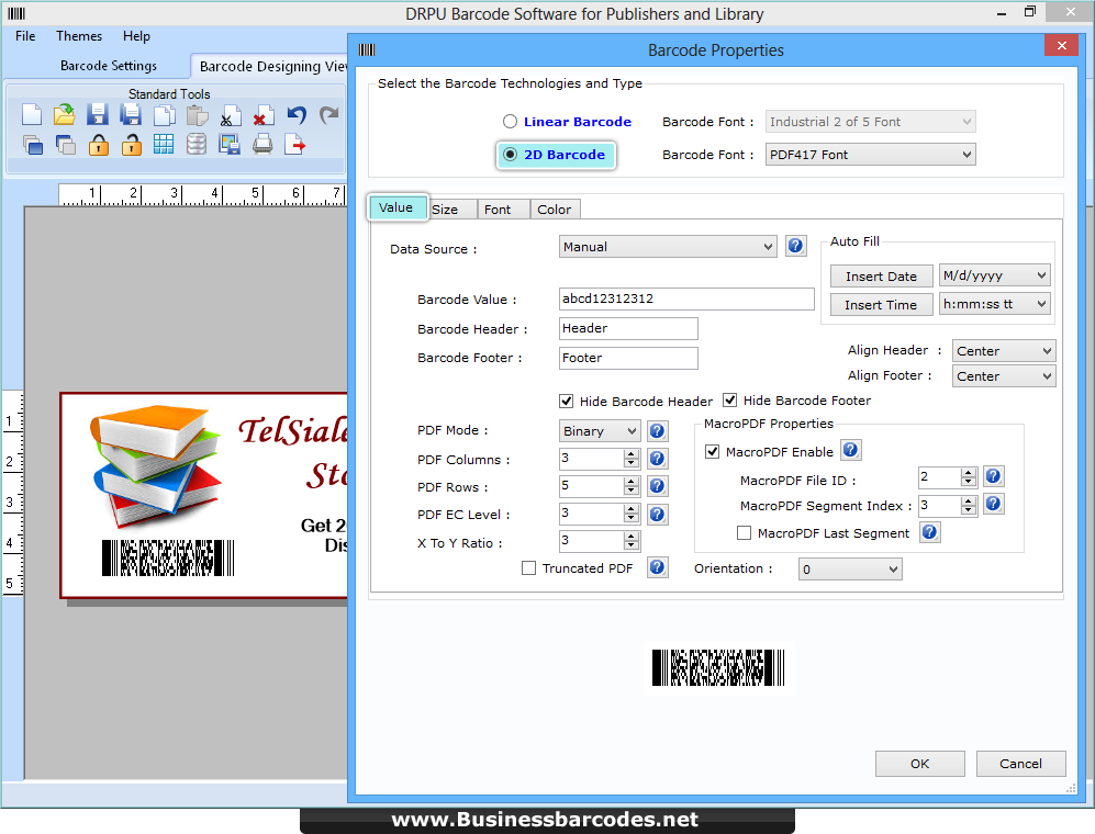 Business barcodes for publishers and library software