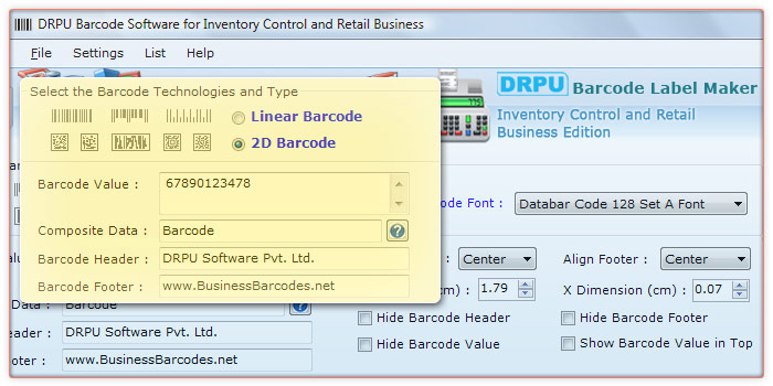 Databar Code128 Set A 2D Barcode Font