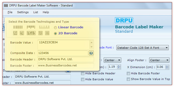 Databar Code 128 2D Barcode Font