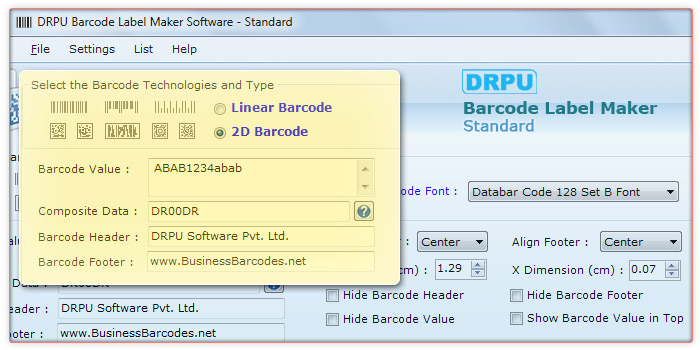 Databar Code 128 Set B 2D Barcode Font