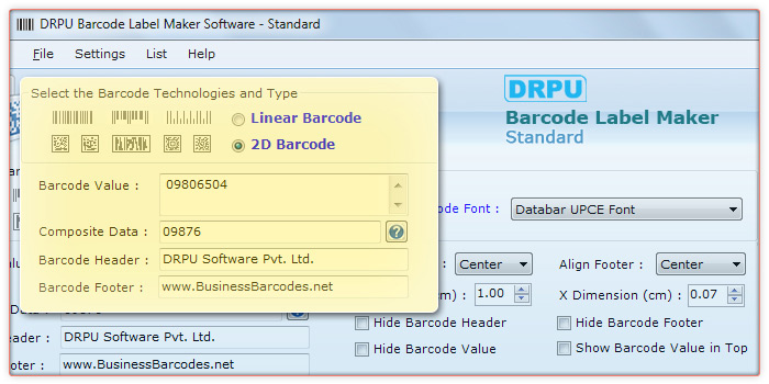 Databar UPCE 2D Barcode Font