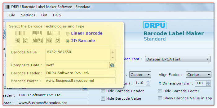 Databar UPCA 2D Barcode Font