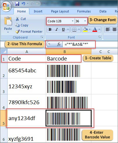 Barcode using Excel