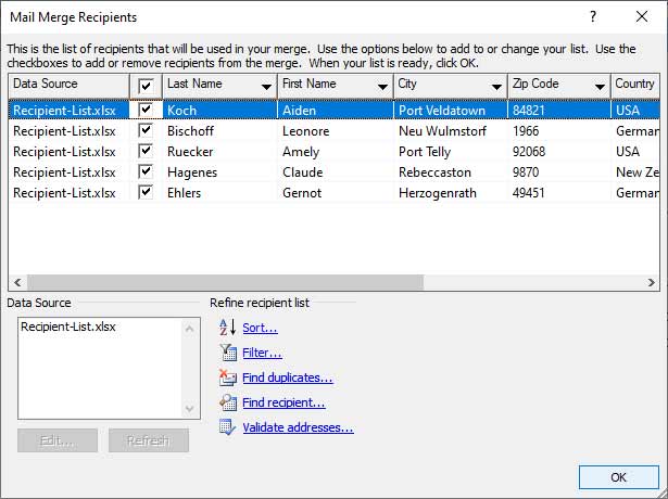 Edit Recipient List edit recipient