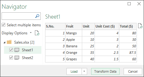 transform data