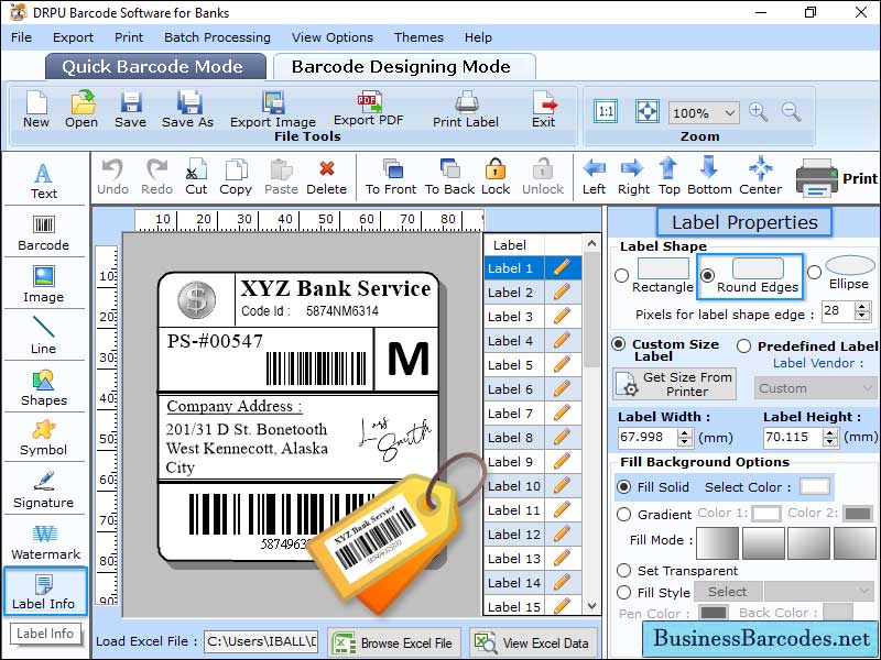 Screenshot of Barcode Label Software for Banks